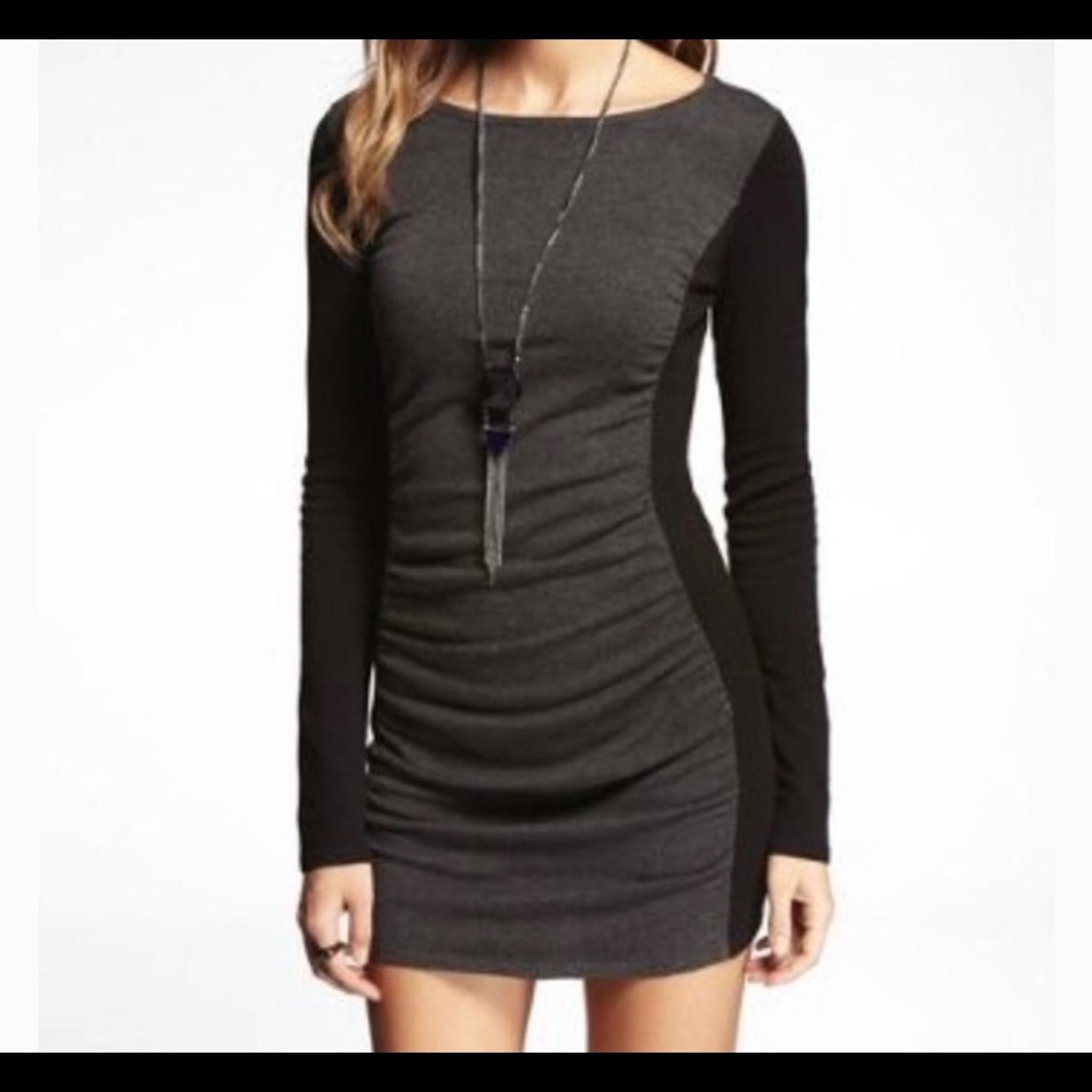 EXPRESS Long Sleeve Black & Gray Bodycon Dress